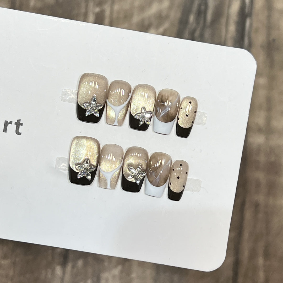 Elegant Press-On Nail Art Set with Floral Embellishments Bowlift