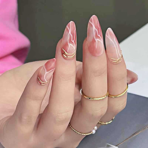 Premium Marble Effect Press-On Nail Set Bowlift