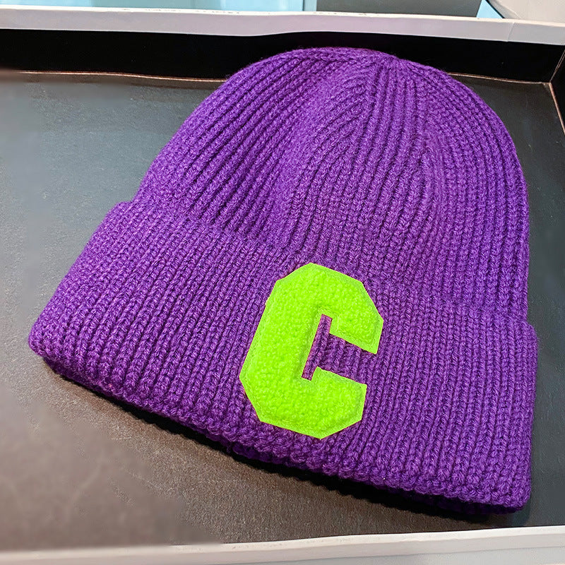 Stylish Knit Beanie with Contrast Lettering