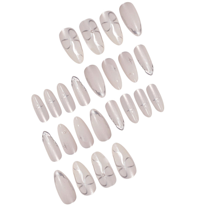 Elegant Stiletto Nail Art Extensions with Silver Accents Bowlift