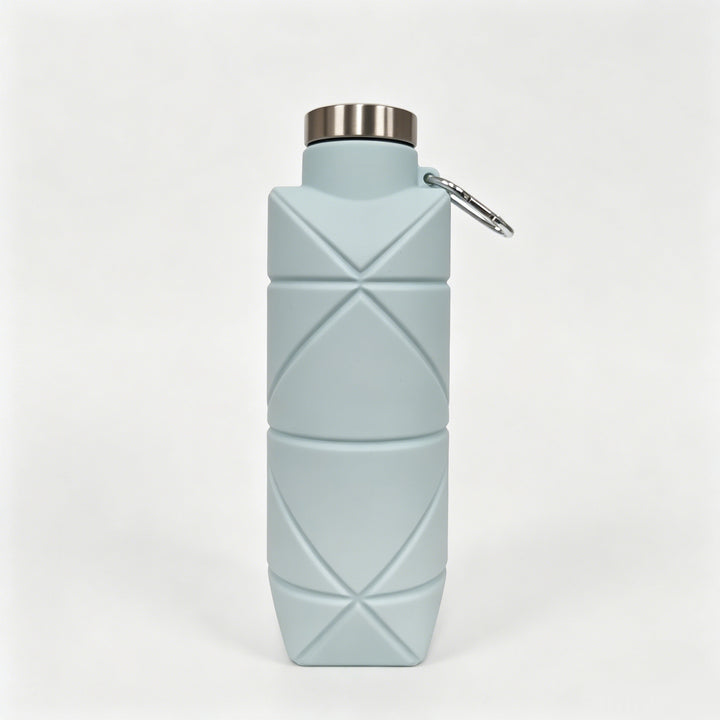 Collapsible Silicone Travel Water Bottle with Stainless Cap and Carabiner Bowlift
