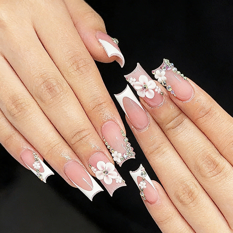 Floral Accent Long Gel Press-On Nails Bowlift