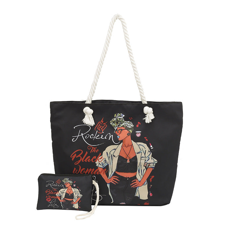WoStylish Graphic Print Beach Tote Bag Bowlift