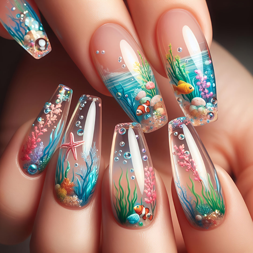 Artificial nails with underwater motif Bowlift