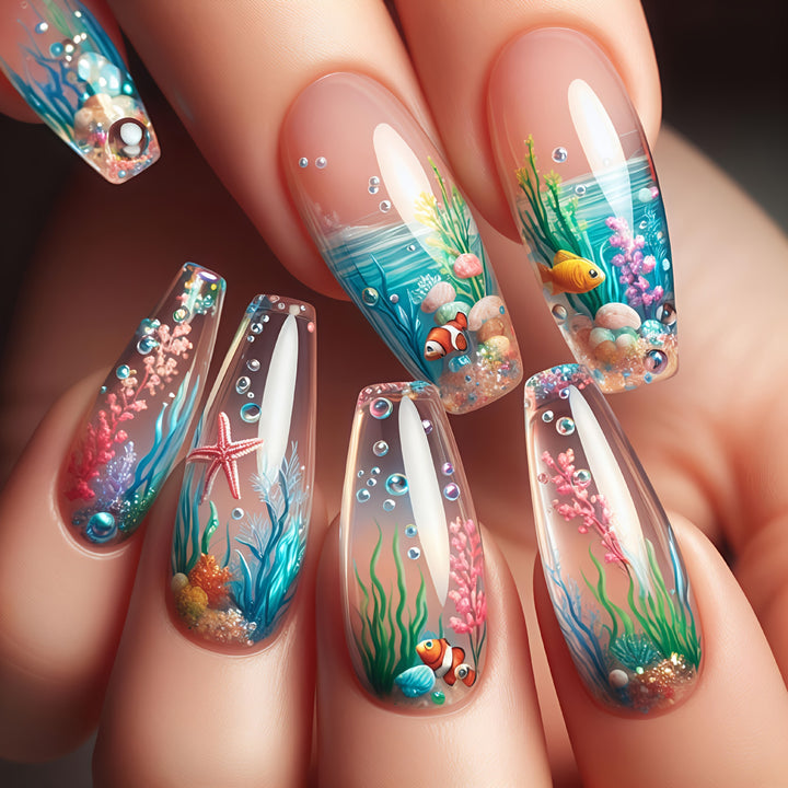 Artificial nails with underwater motif Bowlift