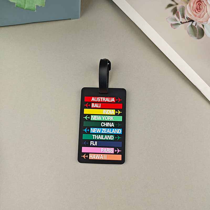 Unisex luggage tag with international travel destinations Bowlift