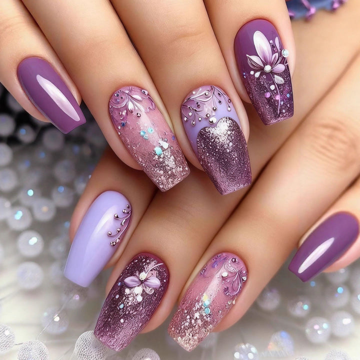 Artificial nails with floral 3D applications Bowlift