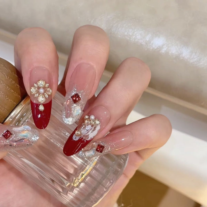 Artistic Gem-Accented Press-On Nail Extensions Bowlift