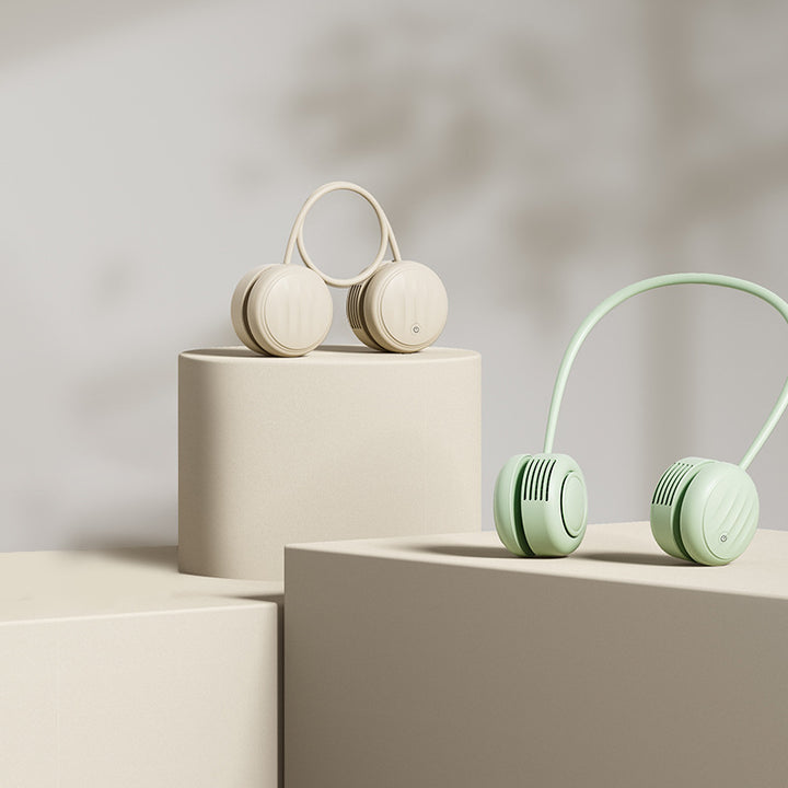 Cooling hands-free dual-head wearable neck fan with flexible gooseneck and USB-C recharge Bowlift