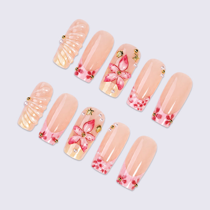 Acrylic nail set with elegant flower and glitter design Bowlift