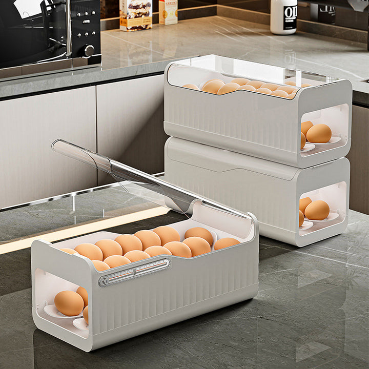 Large Capacity Transparent Stackable Refrigerator Egg Organizer with Sliding Lid Bowlift