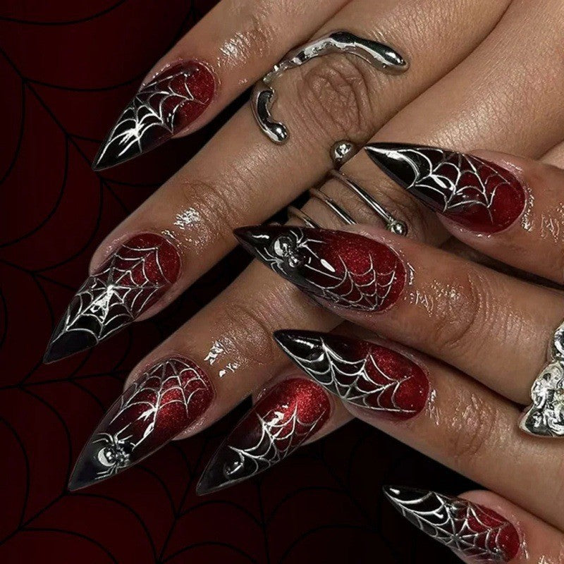 Artistic Spider Web Press-On Nails Bowlift