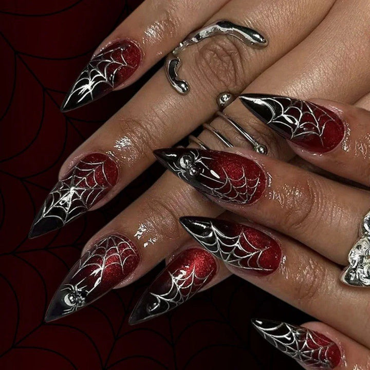 Artistic Spider Web Press-On Nails Bowlift