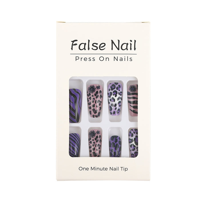 Creative leopard and stripe design artificial nails Bowlift