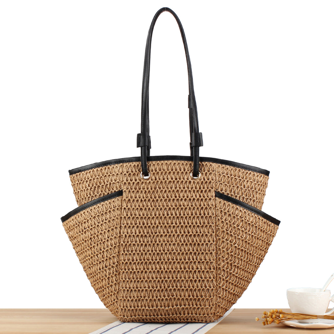Braided Beach Bag with Elegant Leather Accent Bowlift