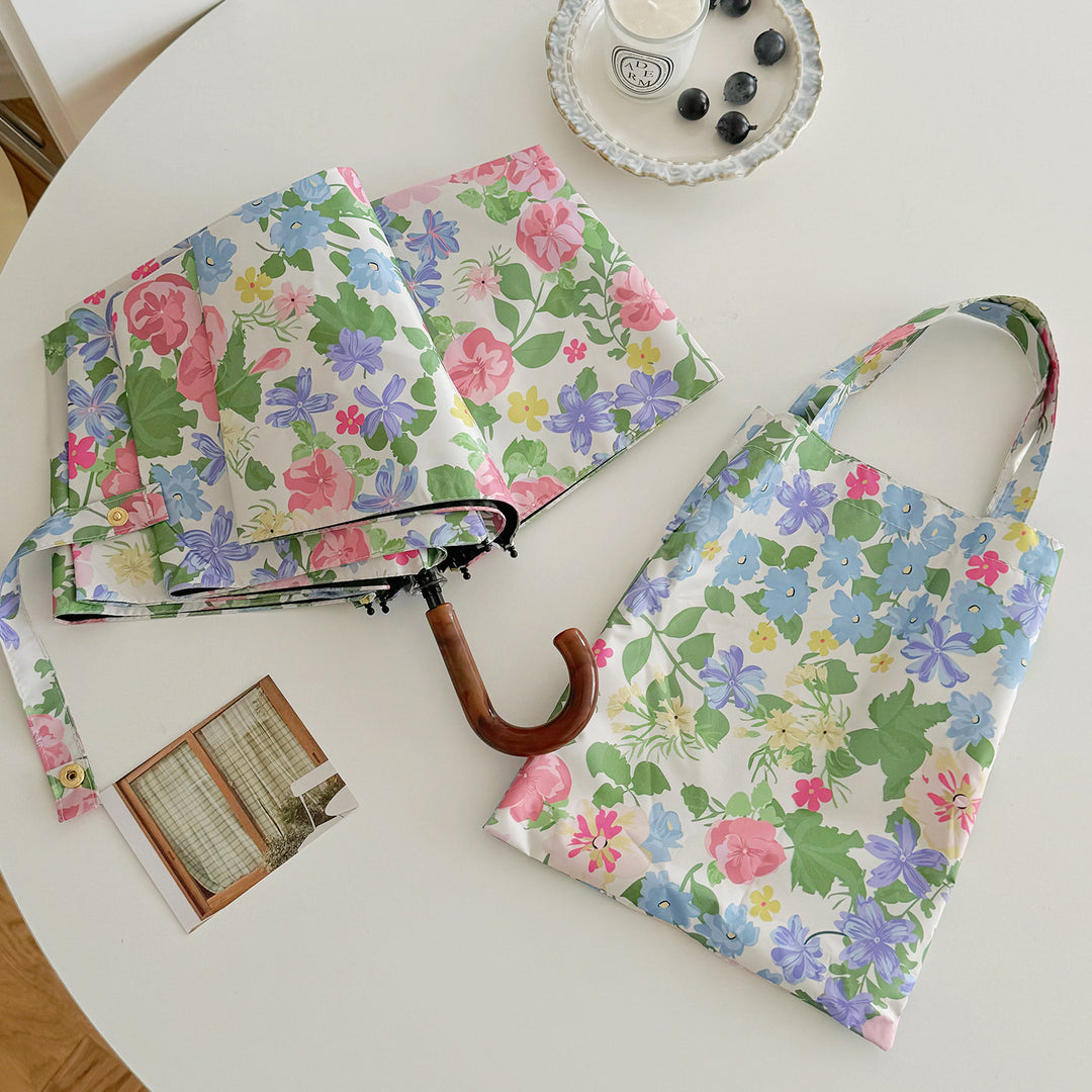 Women Folding Umbrella with Exquisite Floral Design Bowlift