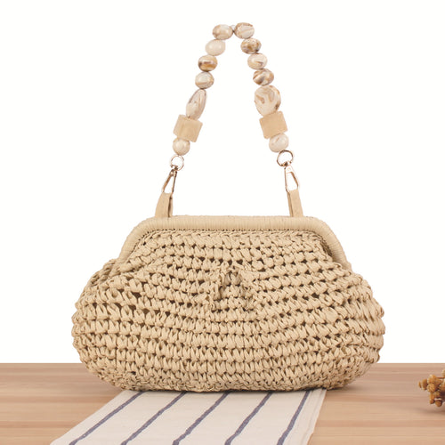 Basket bag with elegant wooden bead embellishments Bowlift