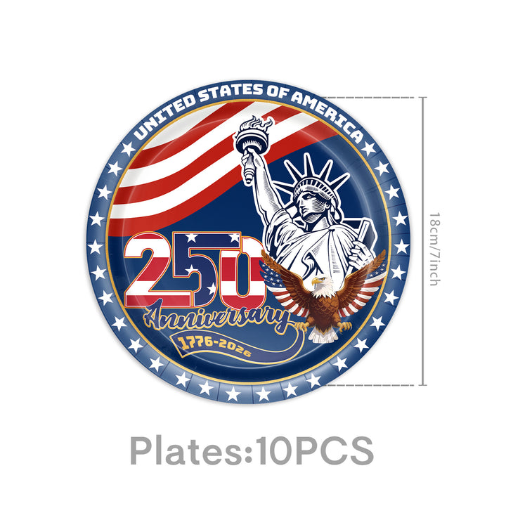 Unisex nan Patriotic Anniversary Disposable Tableware Party Kit with Stars Stripes Plates Cups Napkins Cutlery Banner Bowlift