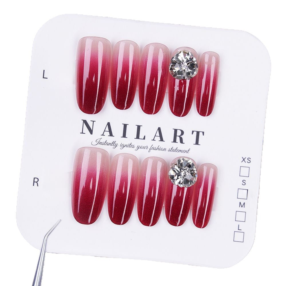 Glamorous Gradient Stiletto Press-On Nails with Rhinestone Accents Bowlift