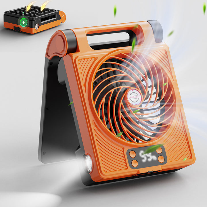Unisex portable folding rechargeable battery fan with LED flashlight and solar charging function Bowlift