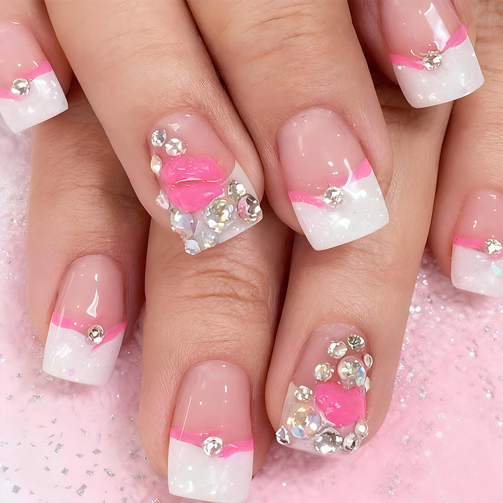 Decorative Crystal-Embellished Press-On Nail Art Bowlift