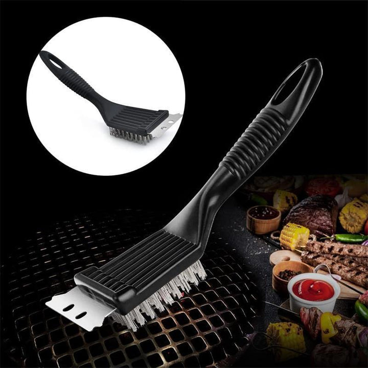 Heavy-Duty Grill Cleaning Brush with Stainless Steel Bristles and Dual-Edge Scraper Bowlift