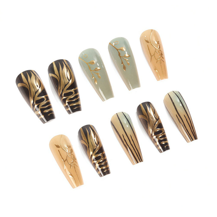 Creative artificial nails with elegant leaf design Bowlift