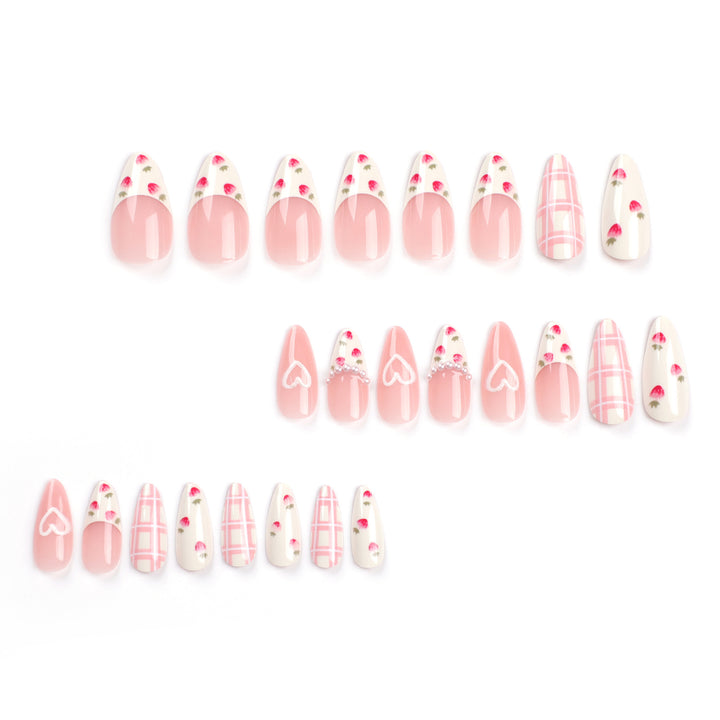 Artistic Heart and Floral Press-On Nail Extensions Bowlift