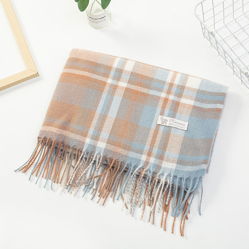 Women Plaid-Fringe Scarf made of soft material Bowlift