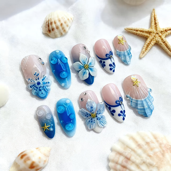 Decorative Floral Press-On Nails Bowlift