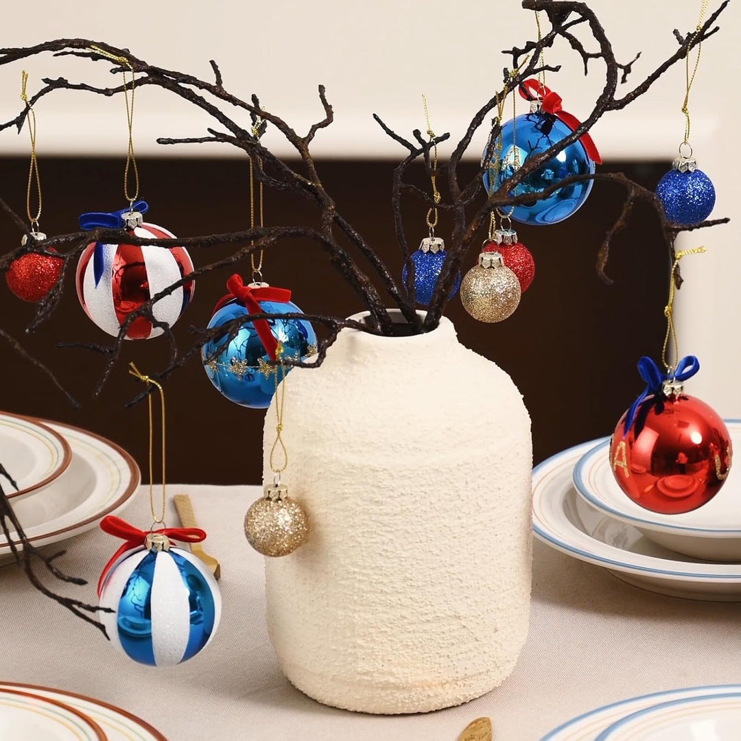 Unisex nan Christmas tree ornaments set in Americana style with glitter decoration and satin ribbon, shatterproof plastic ornaments Bowlift