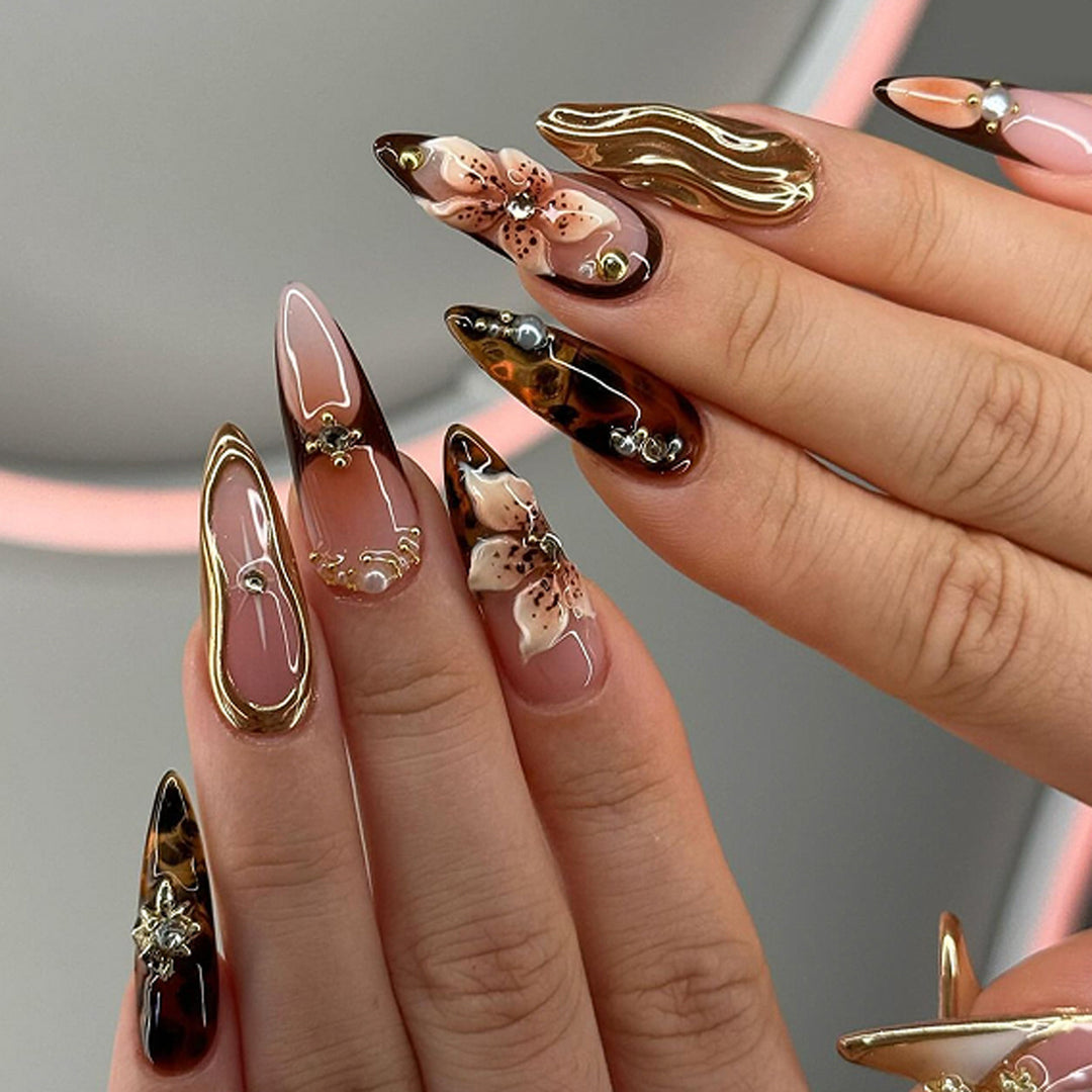 Artful Nail Extensions with Floral Accents Bowlift