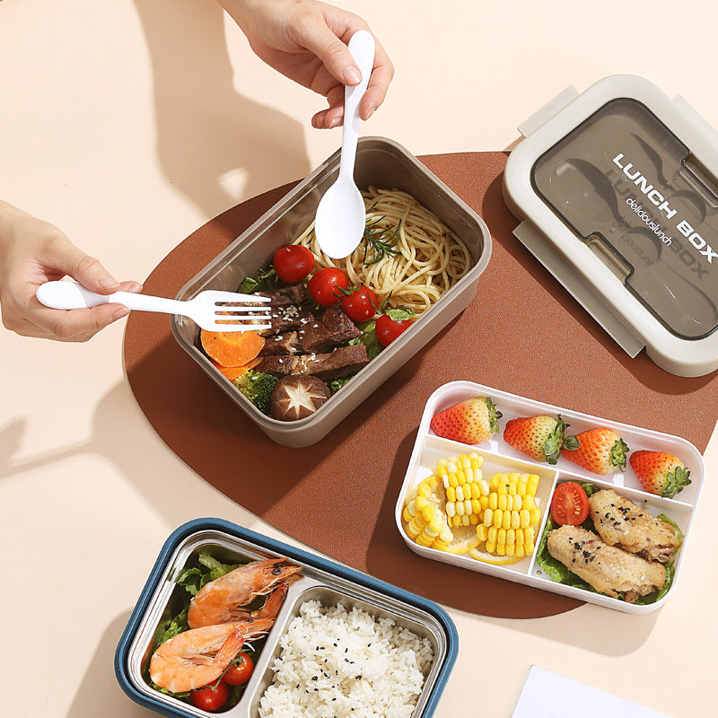 Multi-Layered Insulated Bento Lunch Box with Built-in Utensils