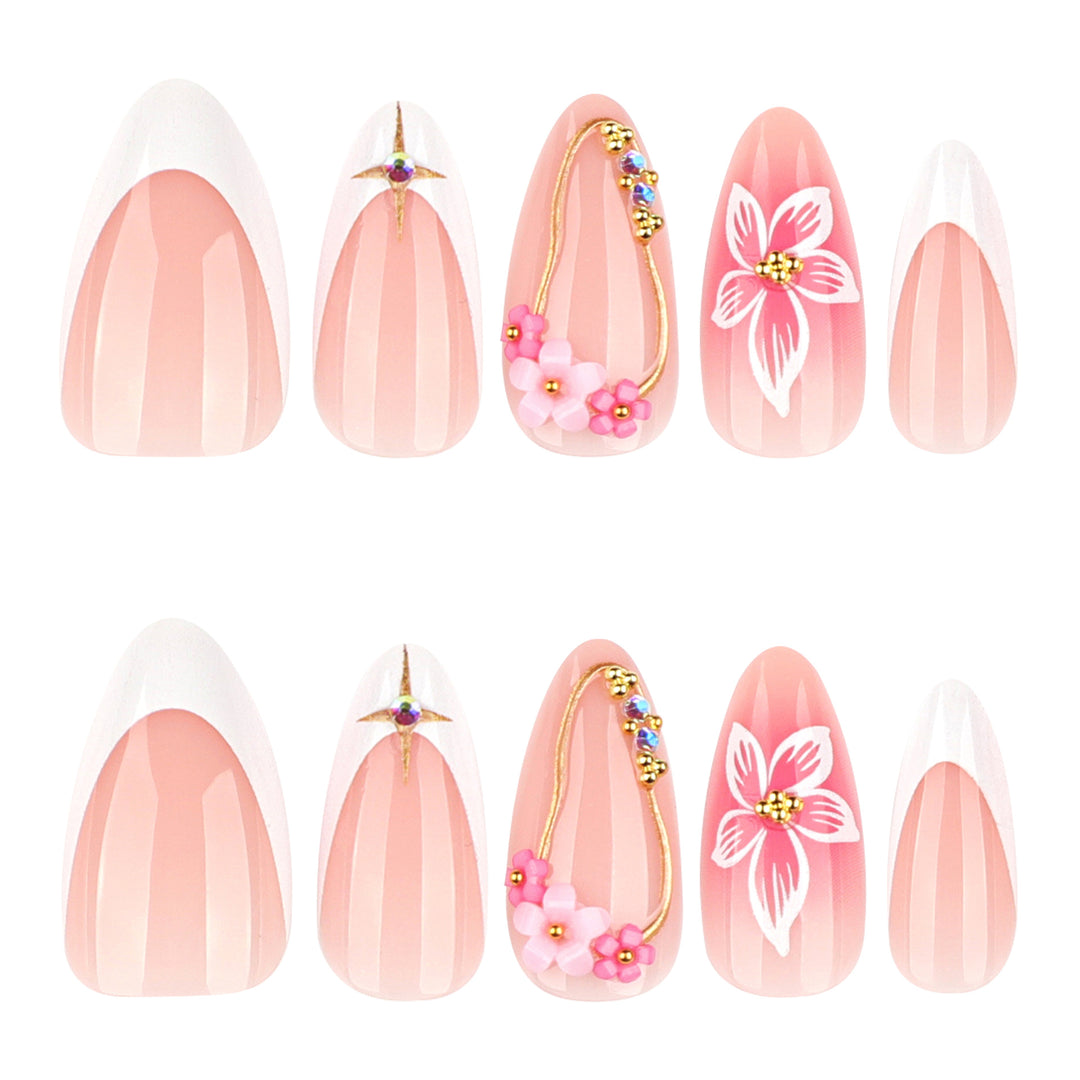 Artful Nail Extensions with Floral Accents Bowlift