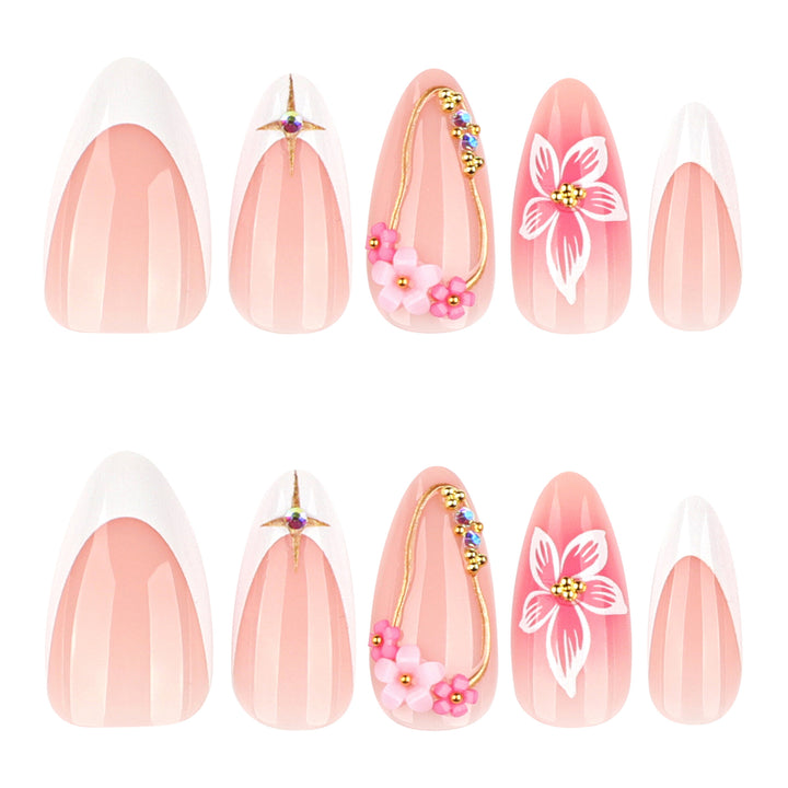 Artful Nail Extensions with Floral Accents Bowlift
