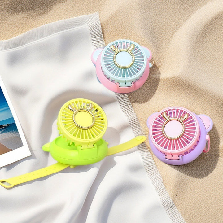 Ladies portable hand fan with integrated mirror and cute animal design Bowlift