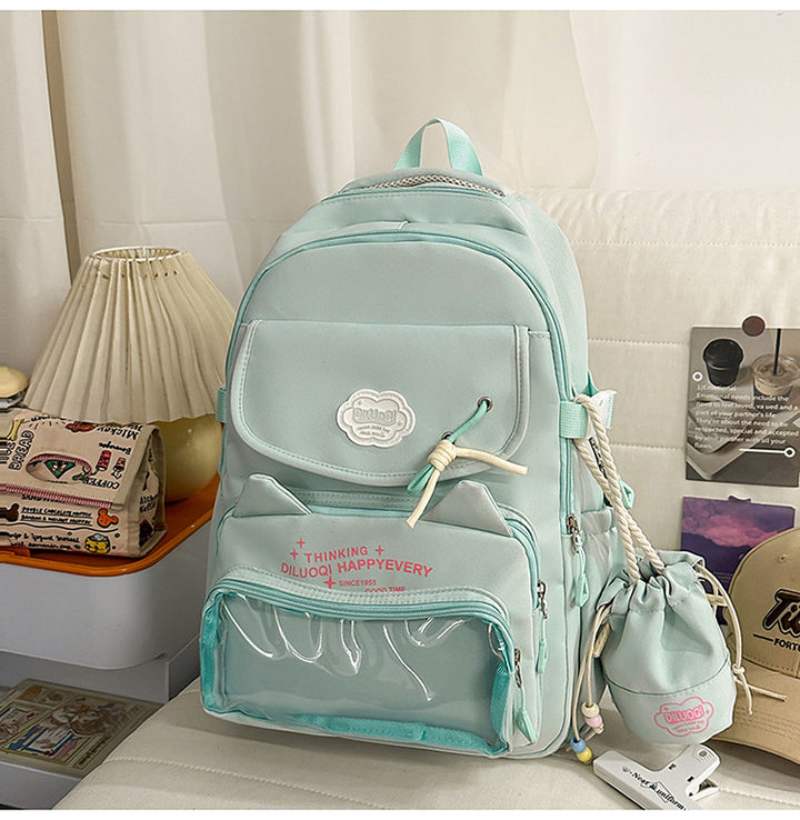 Cat-Designed Multi-Pocket School Backpack Bowlift
