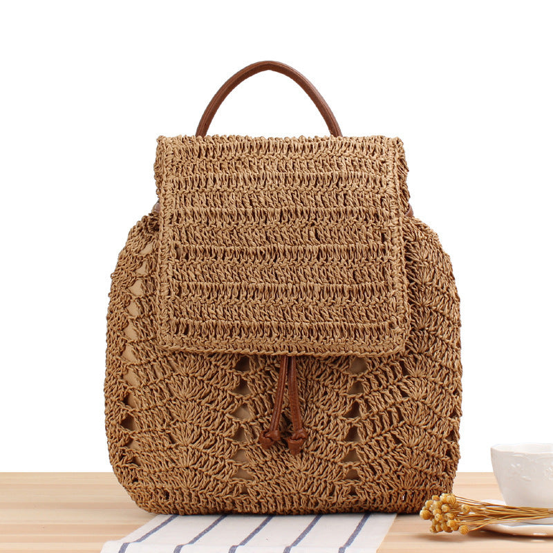 Backpack Made of Natural Straw with Leather Accents Bowlift
