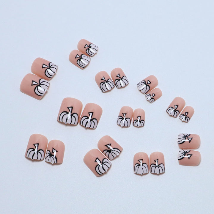 Artistic Pumpkin-Themed Press-On Nail Set Bowlift