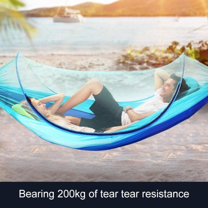 BowLift | Portable Outdoor Camping Fully Automatic Nylon Parachute Hammock with Mosquito Nets, Size: 290 x 140cm (Army Green)
