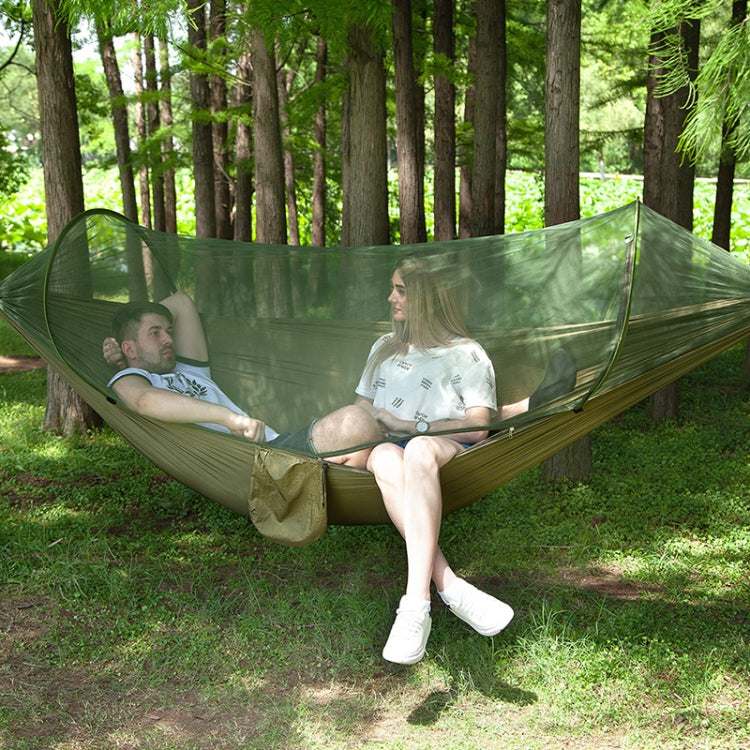 BowLift | Portable Outdoor Camping Fully Automatic Nylon Parachute Hammock with Mosquito Nets, Size: 250 x 120cm (Olive Green)