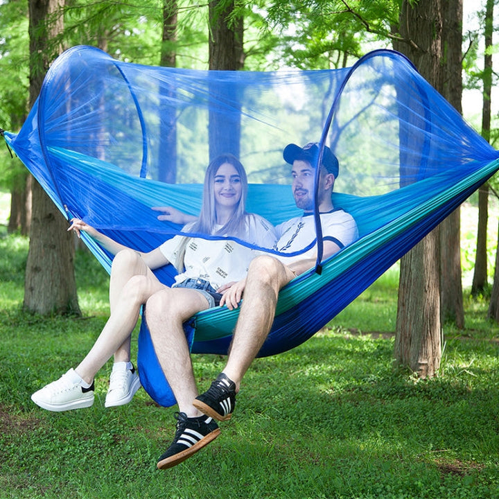 BowLift | Portable Outdoor Camping Fully Automatic Nylon Parachute Hammock with Mosquito Nets, Size: 250 x 120cm (Olive Green)