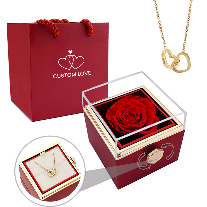 BowLift | Lunavia Jewelry Box with Eternal Rose and Heart Necklace – 14k White Gold & 18k Gold Finish