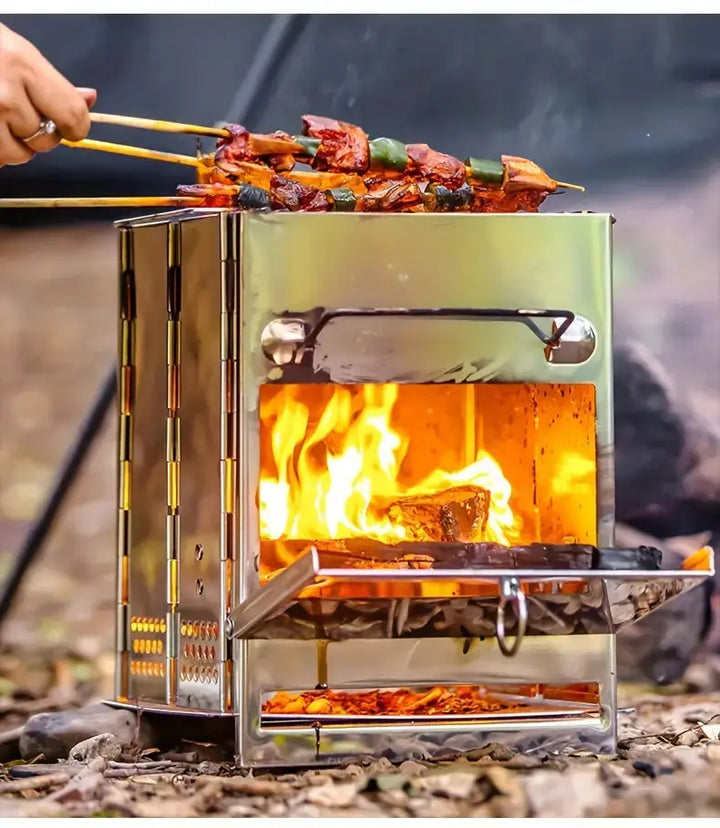 BowLift | Foldable stainless steel wood stove – Portable camping cooker for outdoor cooking