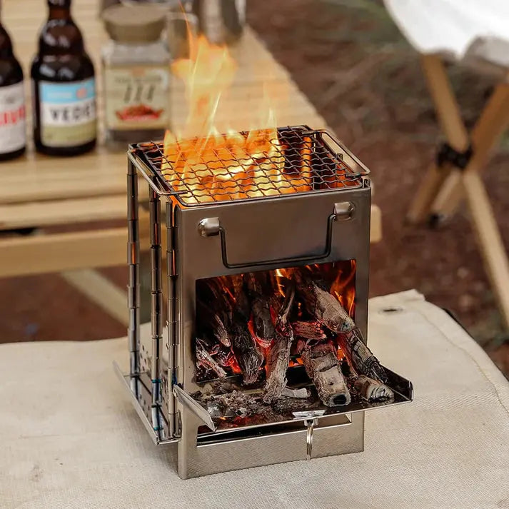 BowLift | Foldable stainless steel wood stove – Portable camping cooker for outdoor cooking