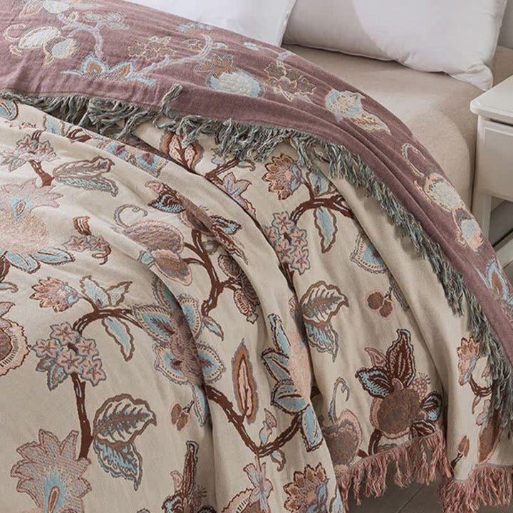 BowLift | Orchid Trail Floral Cotton Tassel Bed Blanket