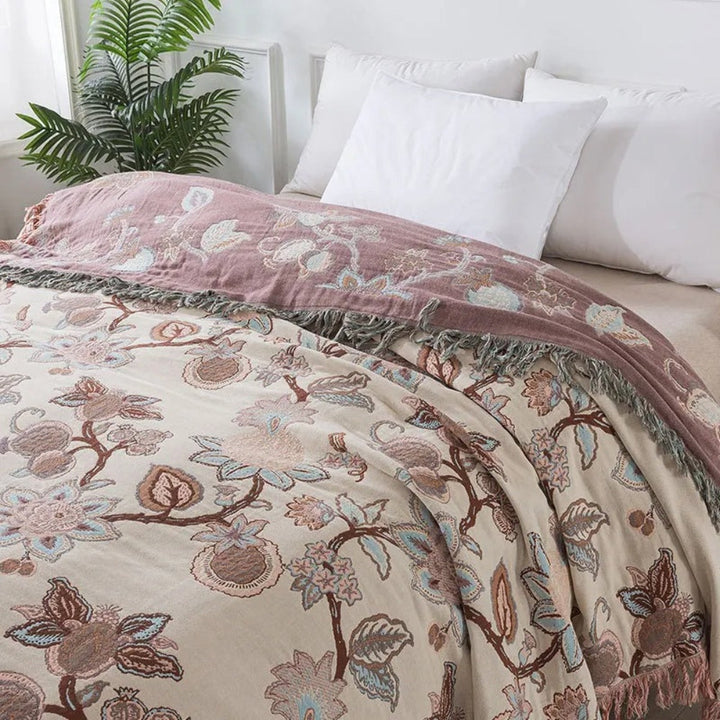 BowLift | Orchid Trail Floral Cotton Tassel Bed Blanket