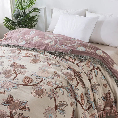BowLift | Orchid Trail Floral Cotton Tassel Bed Blanket