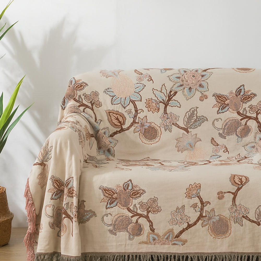 BowLift | Orchid Trail Floral Cotton Tassel Bed Blanket