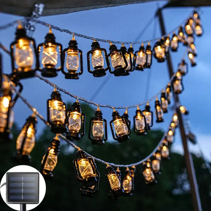 Solar-powered LED string lights with flame effect – Decorative outdoor lighting for garden and terrace | Bowlift
